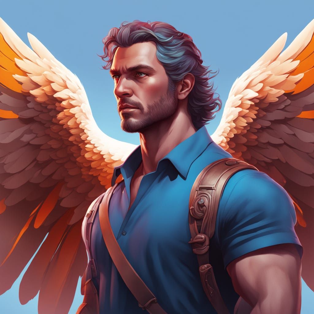 Chiseled Hero with Dove Wings in Triadic Colors