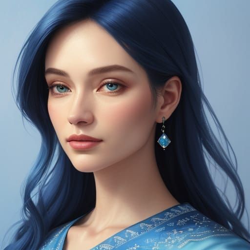 Woman in Blue: Vibrant Oil Painting Portrait