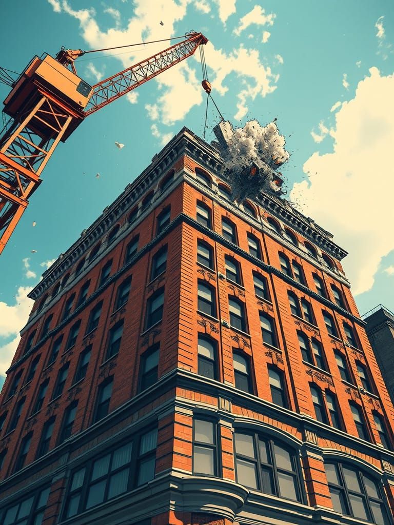 Beaux-arts Building Under Siege in a Comic Book Style