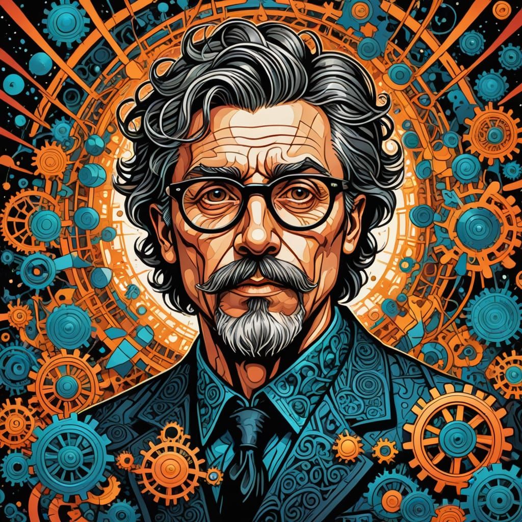 Inventor in a Whirlwind of Intricate Patterns and Colors