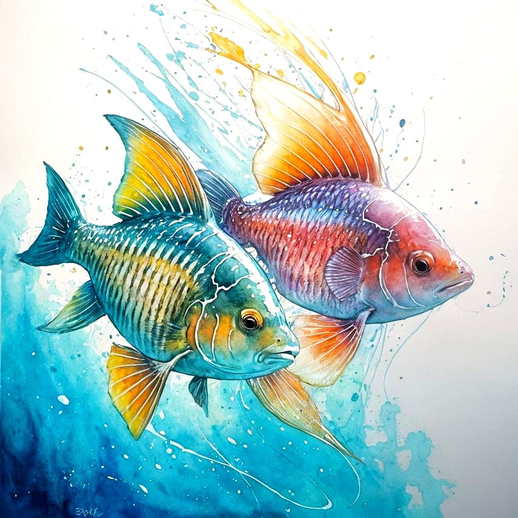 Vibrant Aquarium Fish in Watercolor Style