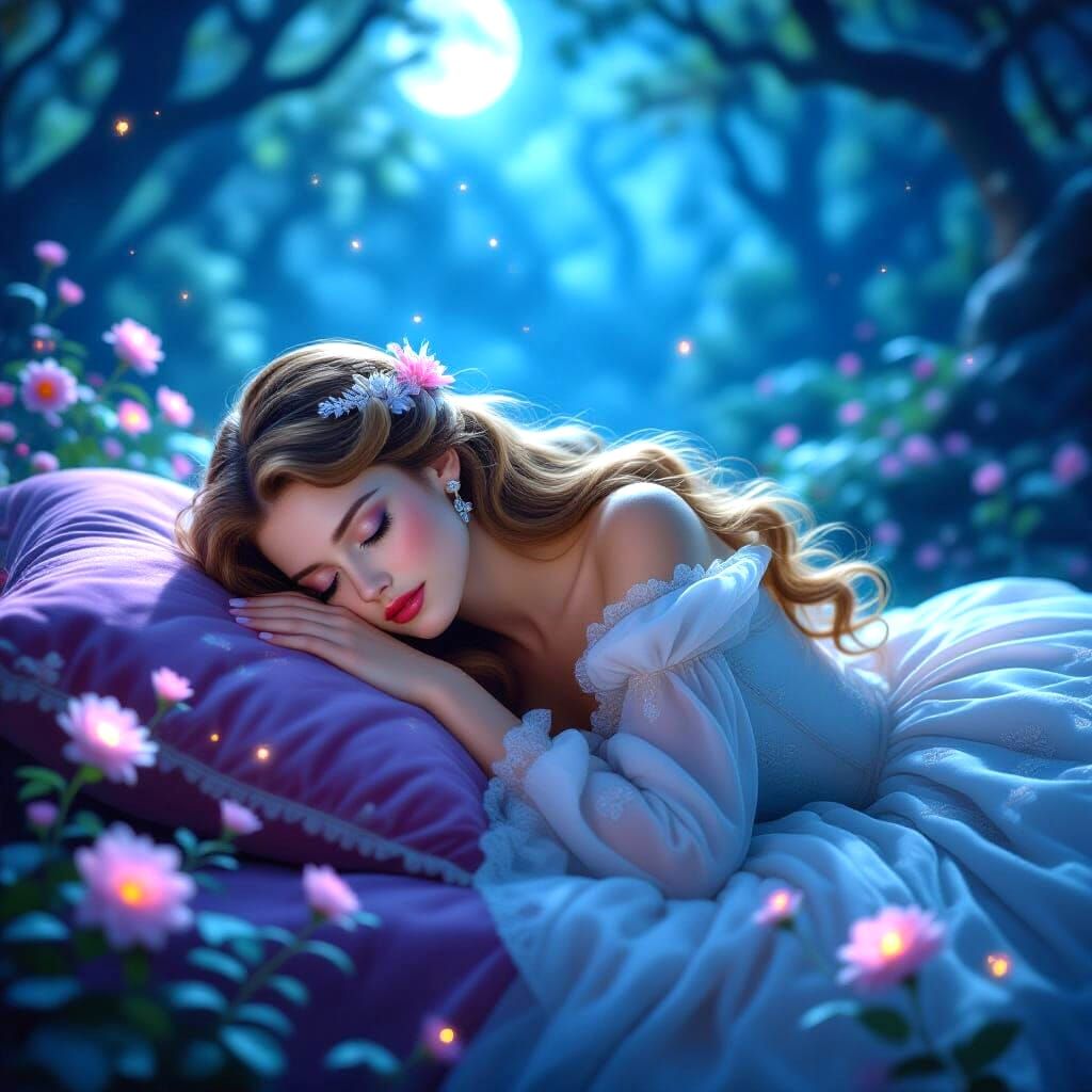 Ethereal Sleeping Beauty in Enchanted Forest