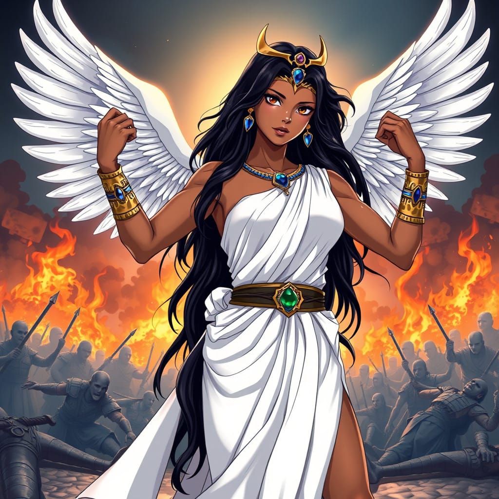 Sensual Goddess of War in Regal Anime Style