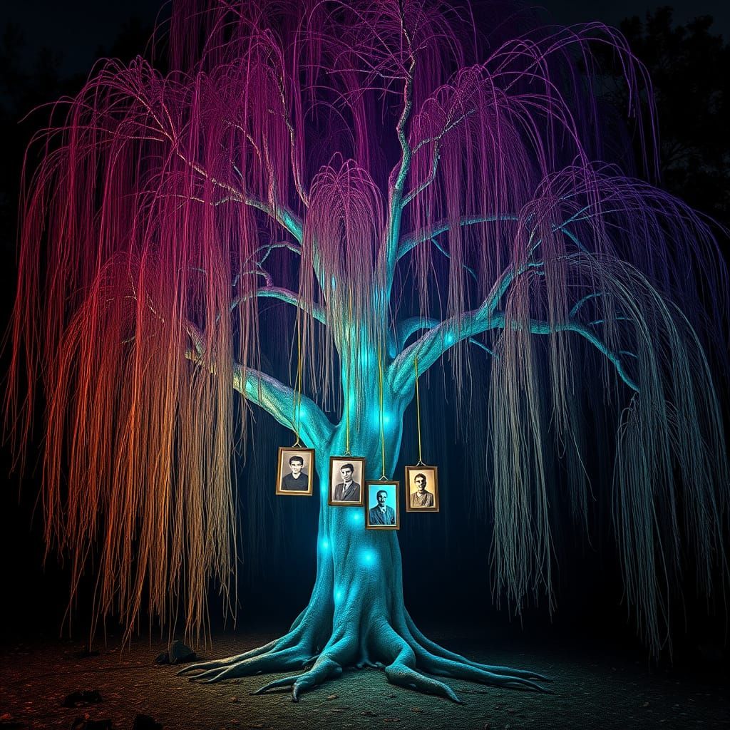 Ethereal Weeping Willow in Mystical Forest