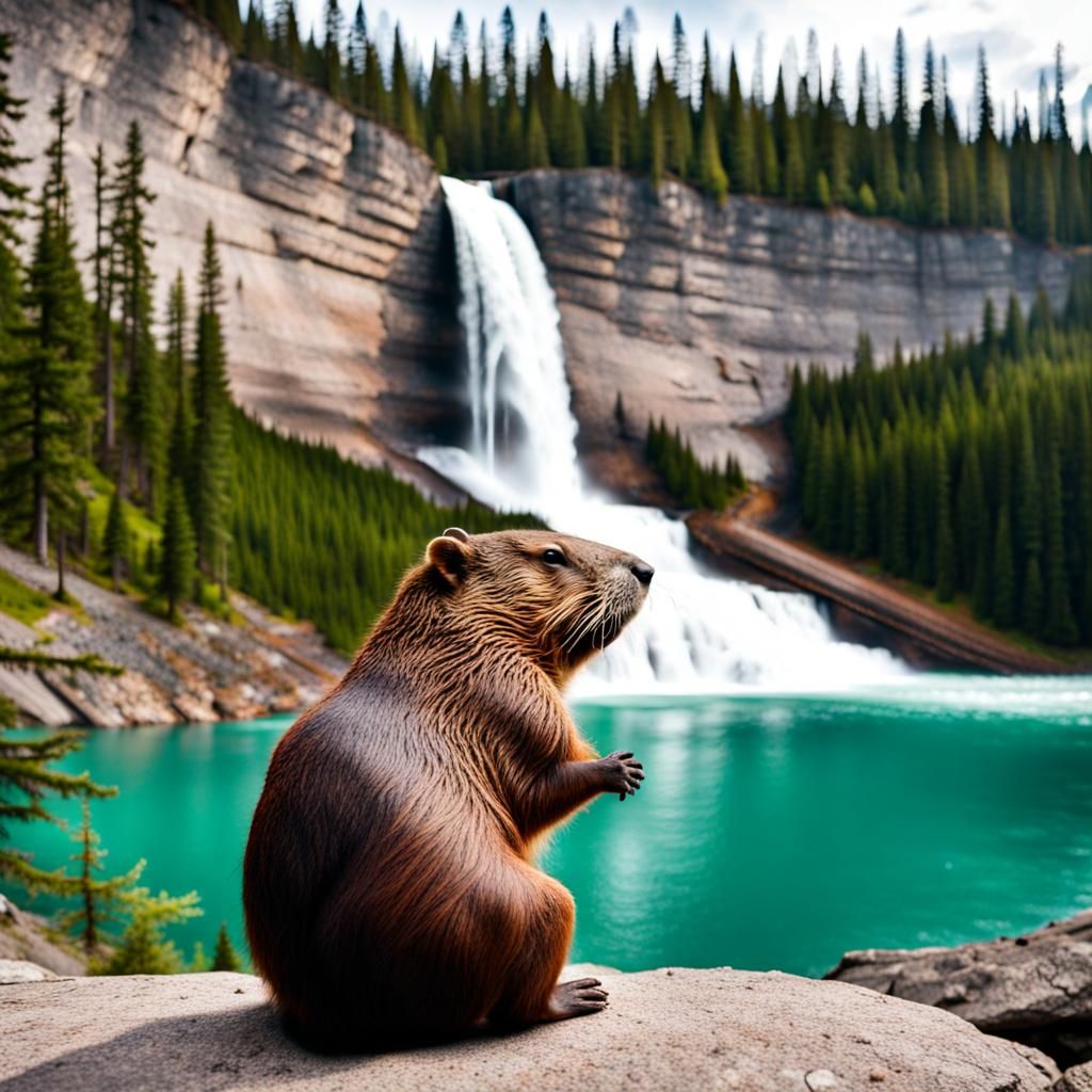 Beaver Contemplates Building Dam at Takakkaw Falls
