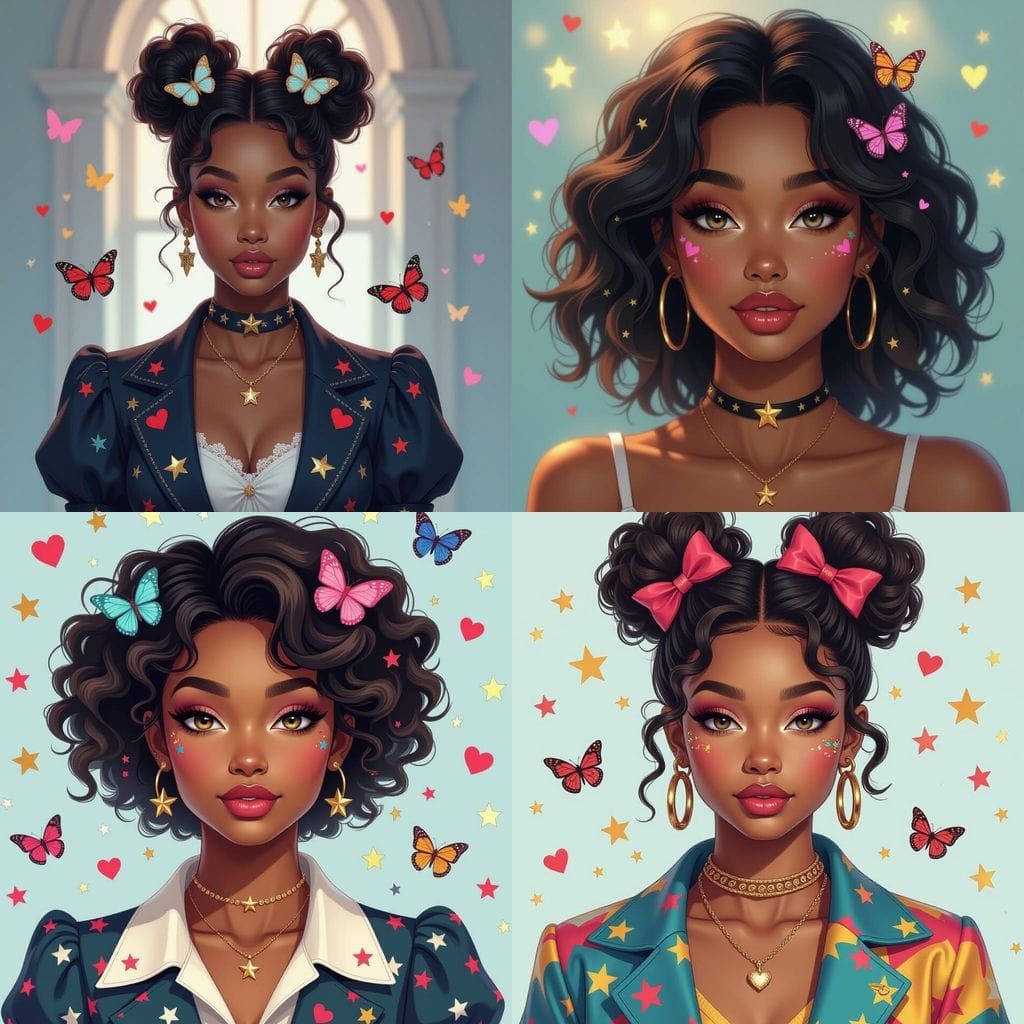 College Girl in Stars Hearts & Butterflies Attire