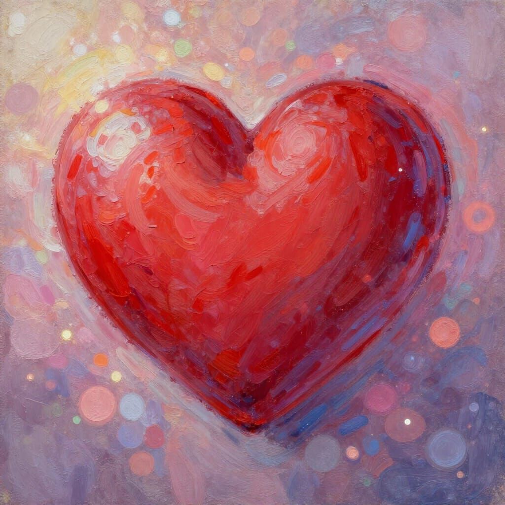 Vibrant Heart Valentine in Gouache Painting Style