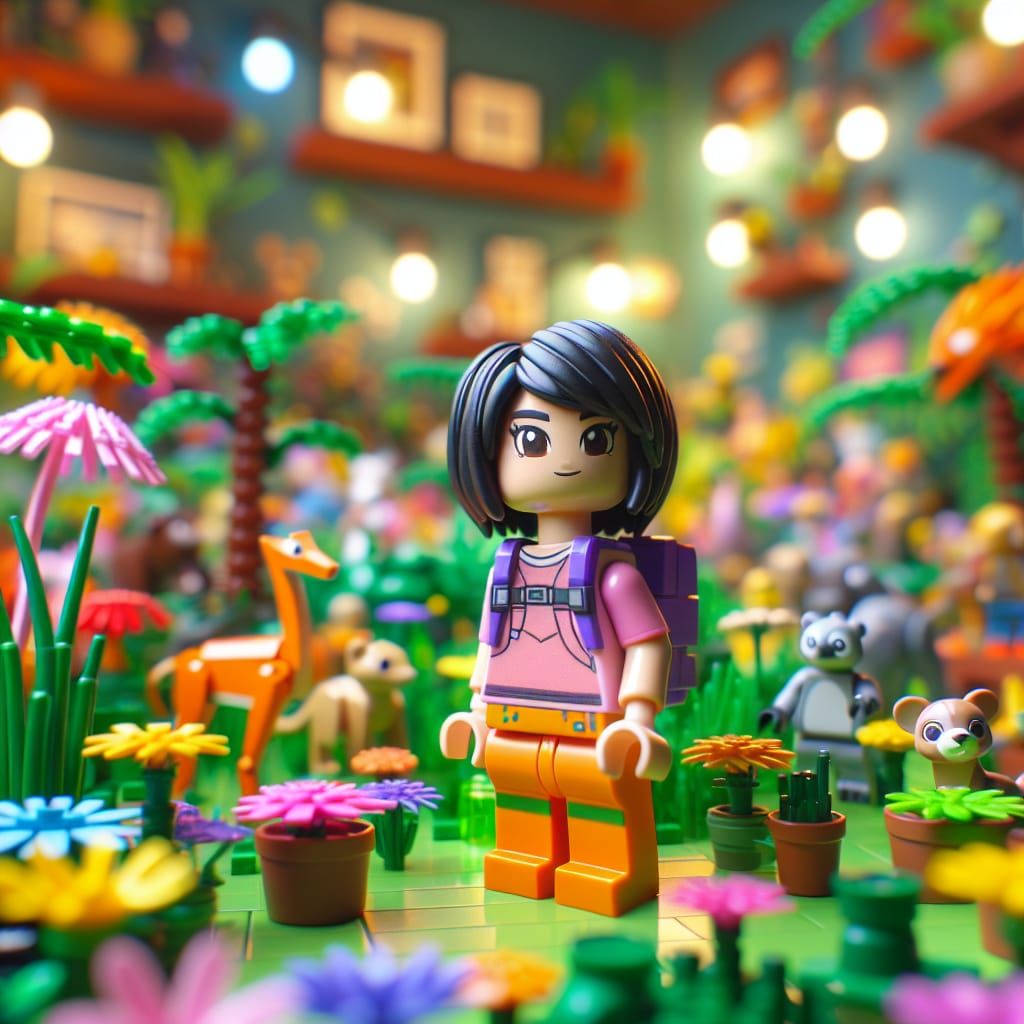 Toy Block Adventurer in Artificial Jungle, 8K