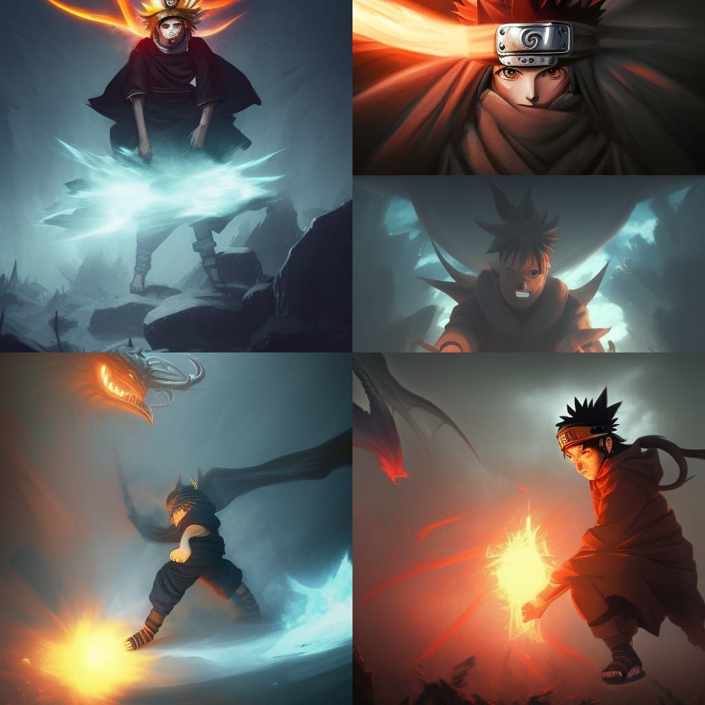 Naruto Crowned Fighting Demon in Dark Fantasy Style