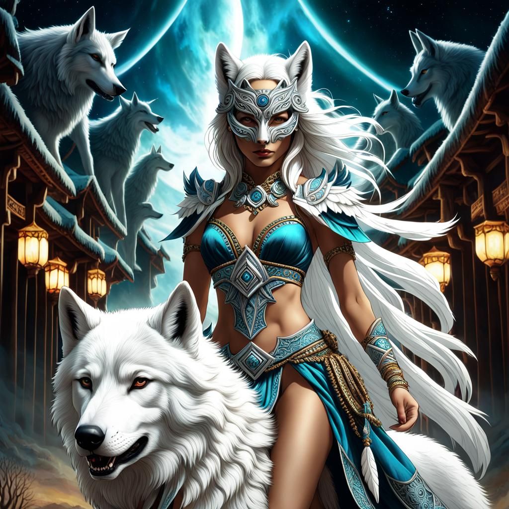 Tribal Warrior with Wolf Mask in Digital Art