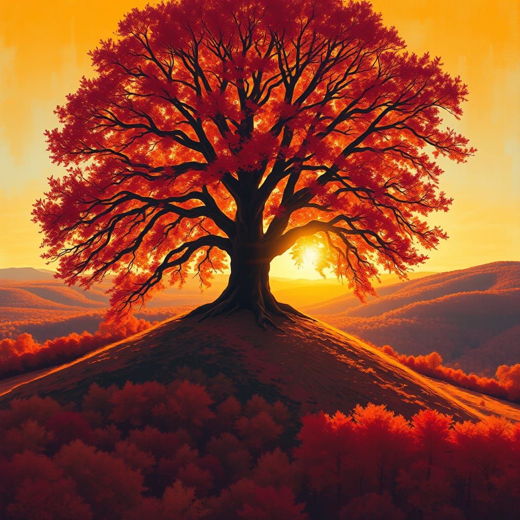 Majestic Autumn Tree in Golden Hour Light