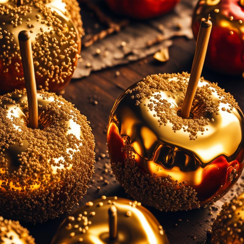 Hyperrealistic Golden Candy Apple in Sharp Focus