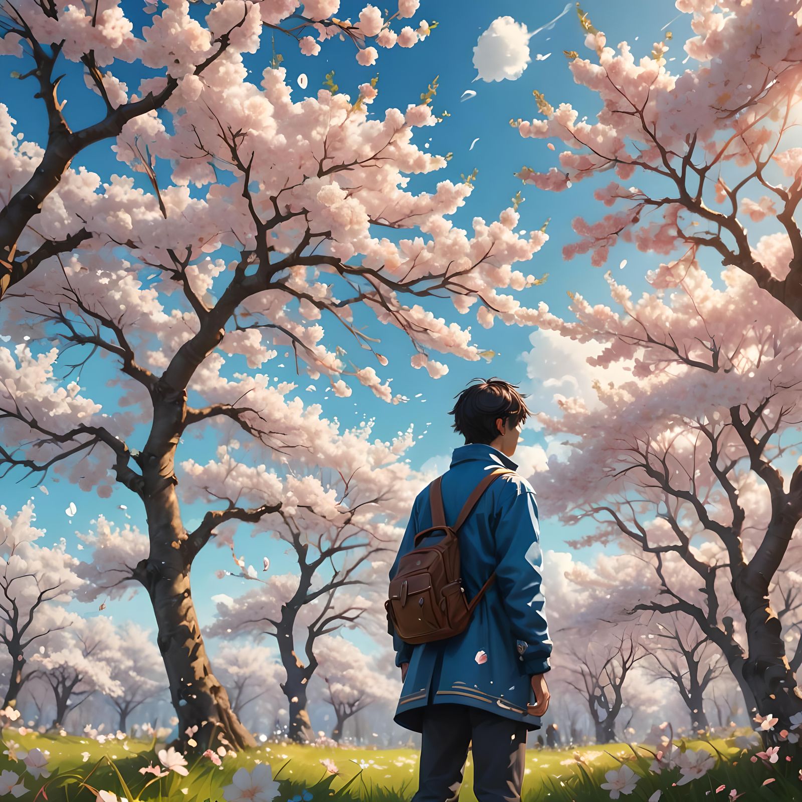 Blooming Cherry Blossom Field: Detailed Matte Painting