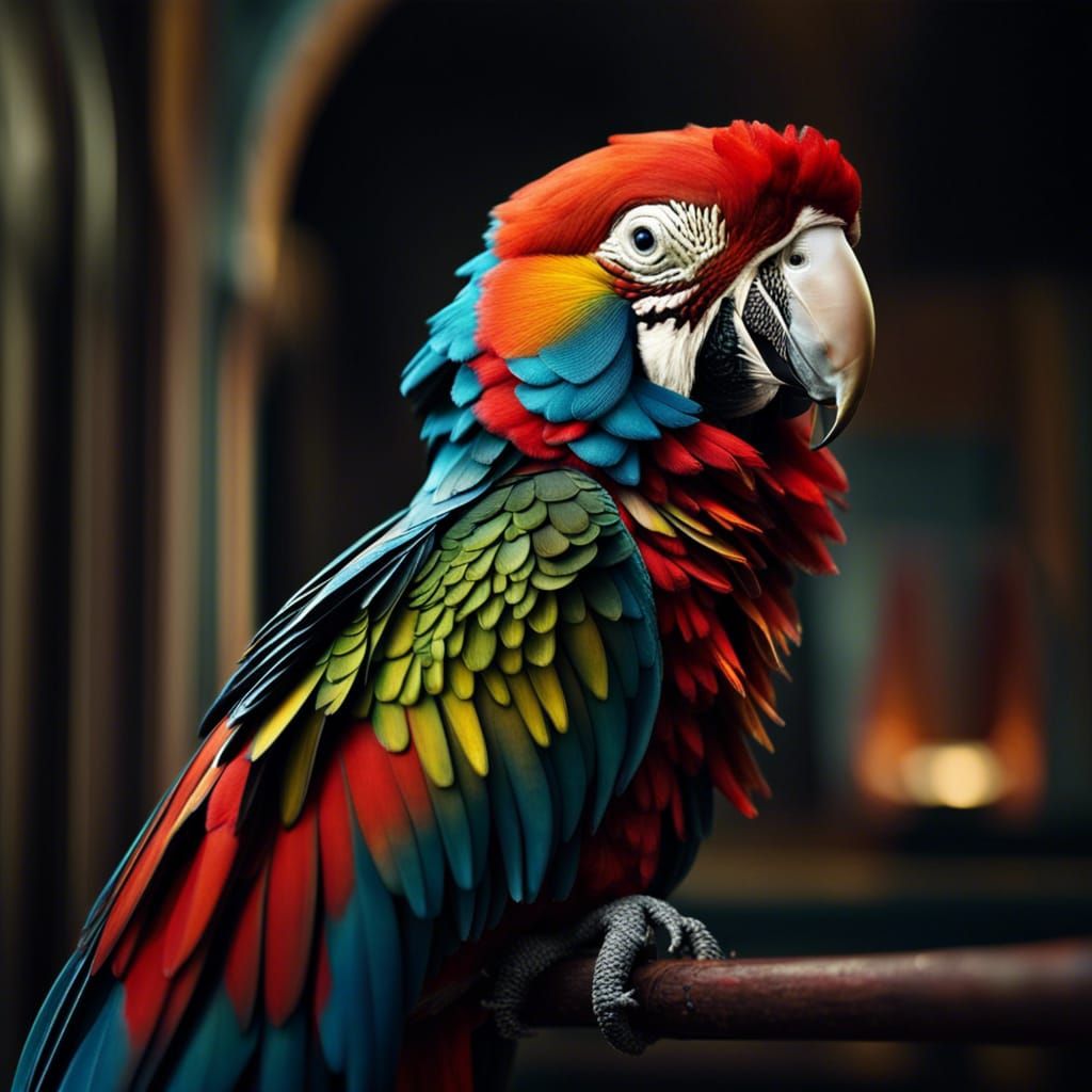 Hyperrealistic Parrot Portrait in Sharp Focus