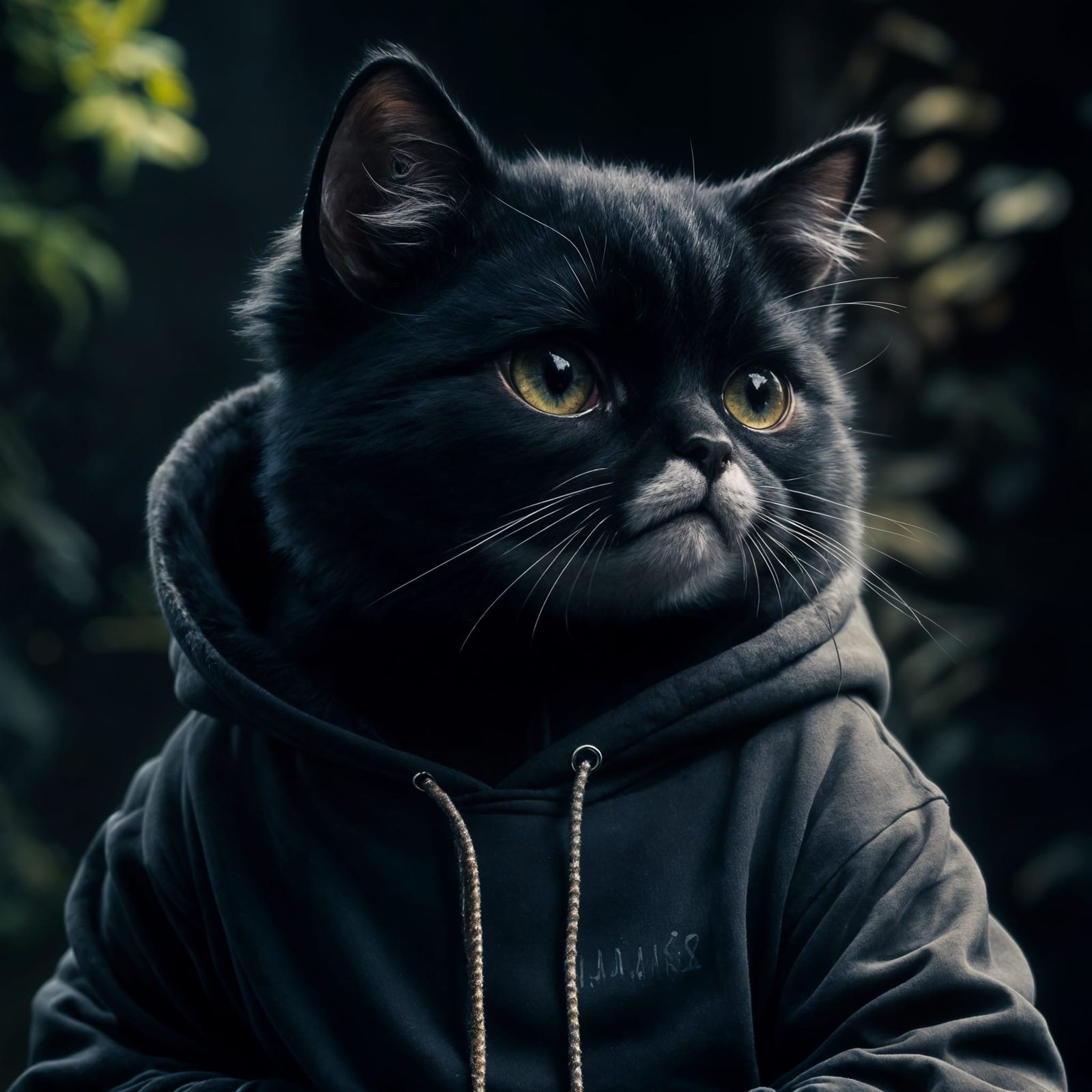 Anthropomorphic Black Cat in Hoodie, Digital Art