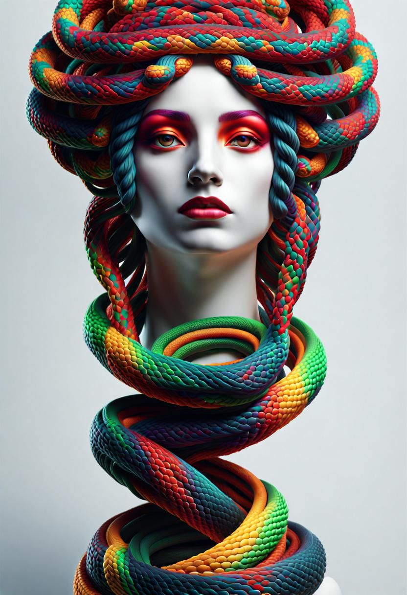 Medusa Portrait with Multicolored USB Cables