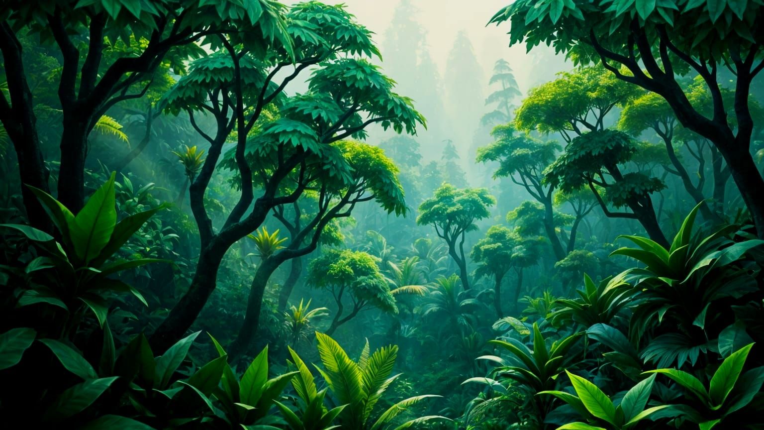 Vibrant Origami Jungle Scene with Dappled Sunlight