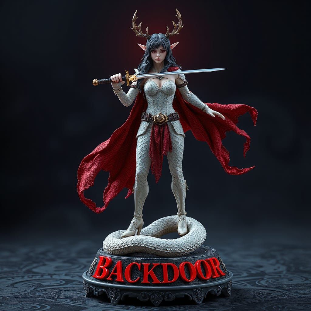 Goth Elf Heroine Wields Serpent Slayer in Epic Fantasy Art