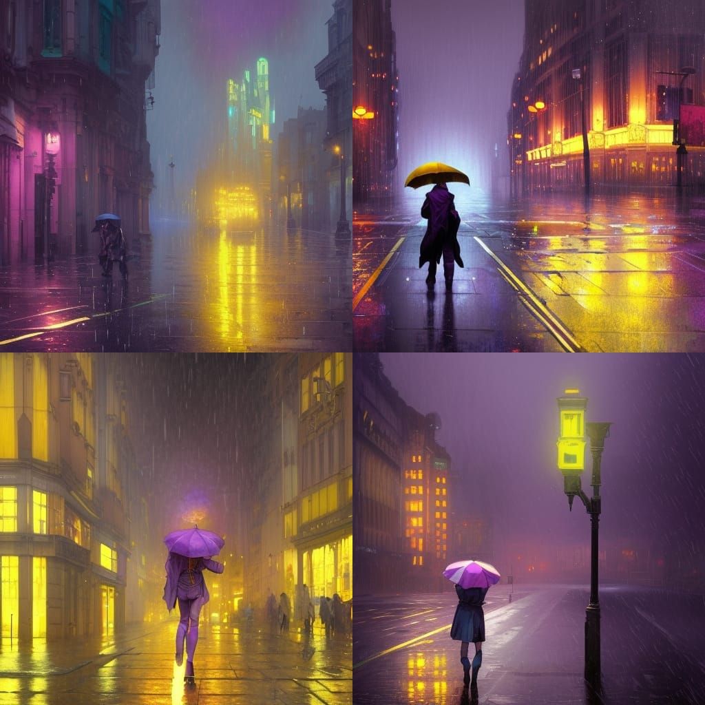 Rainy Street Scene in Hyperdetailed Style