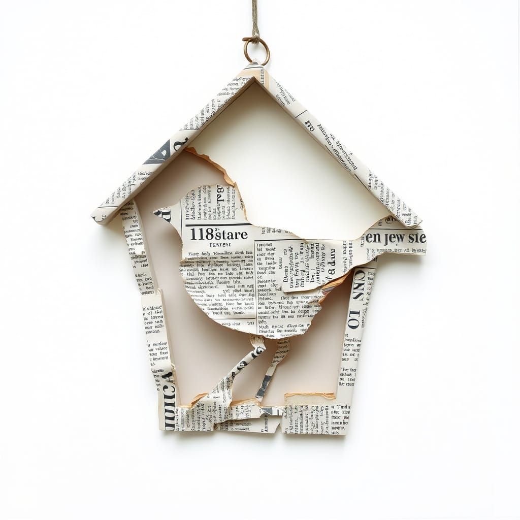 Birdhouse Collage in Mixed Media Style