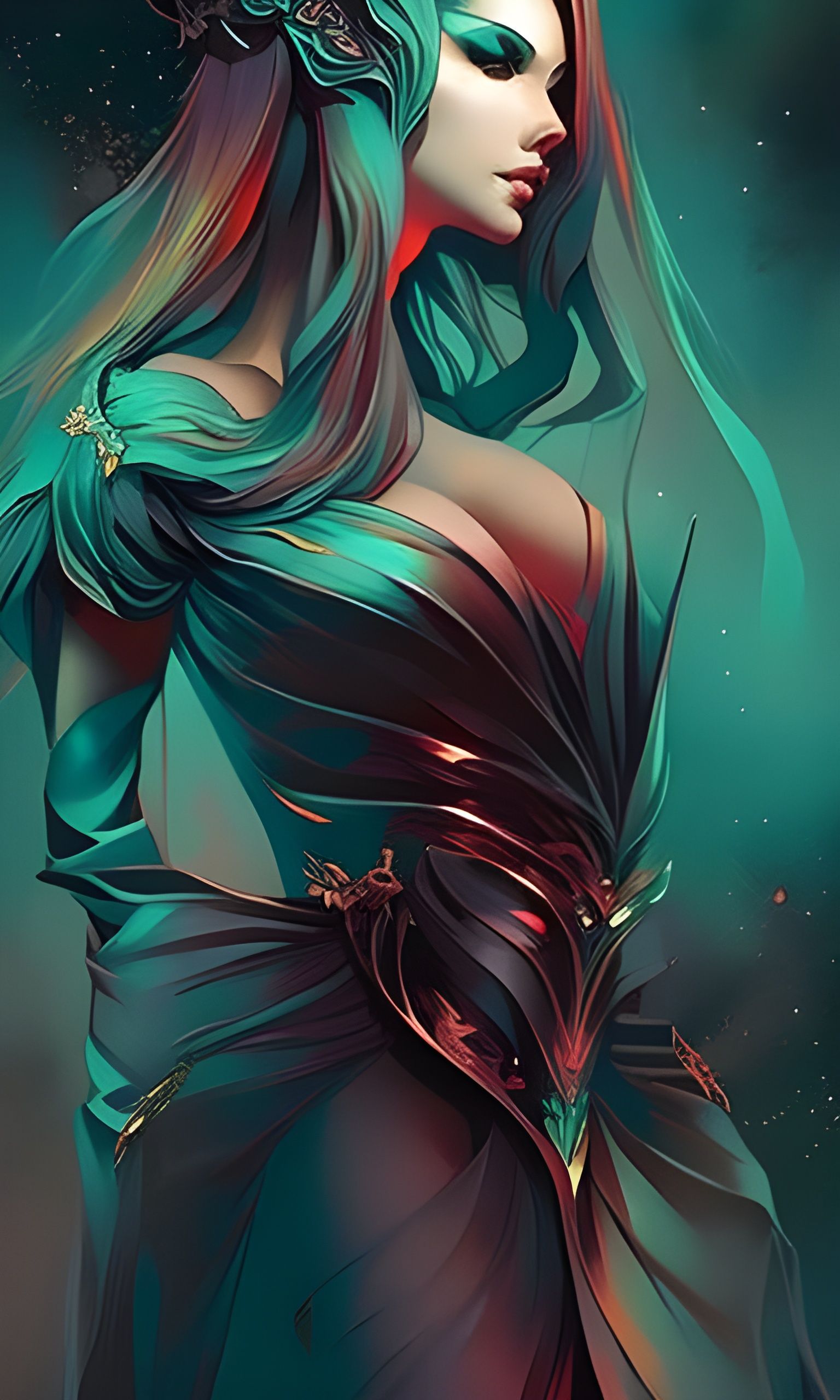 Sinister Witch Portrait with Copper Ink, Hyperrealistic Styl...