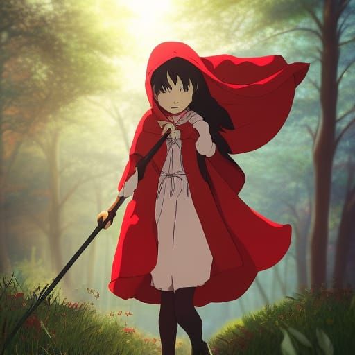 Little Red Riding Hood in Studio Ghibli Style