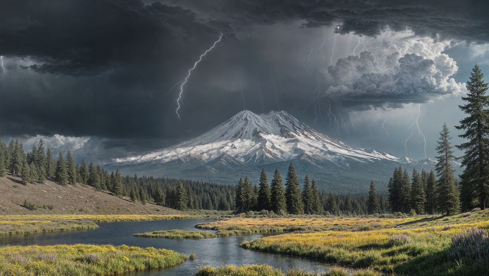 Mount Shasta Rainstorm as Matte Painting