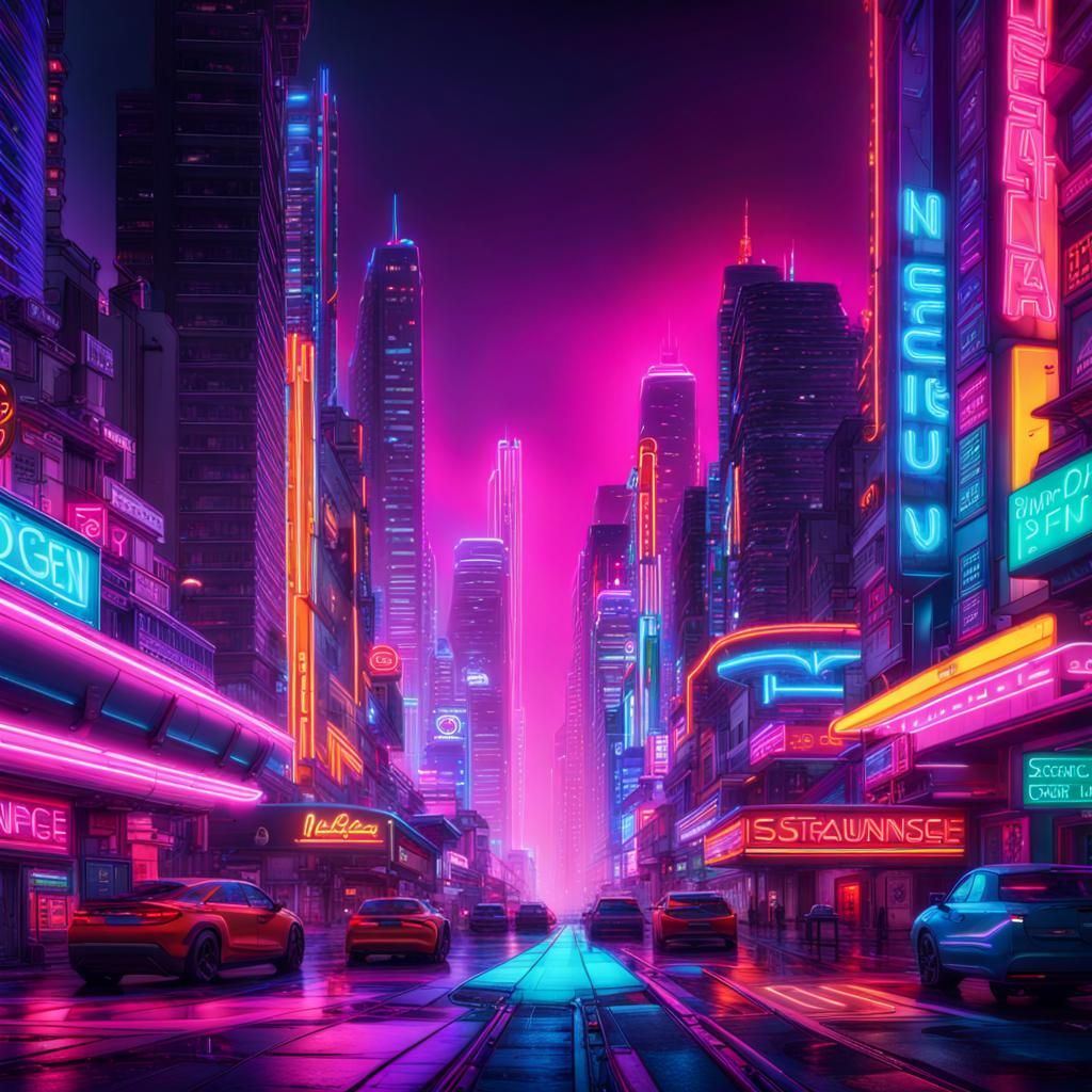 Futuristic Neon Cityscape at Night
