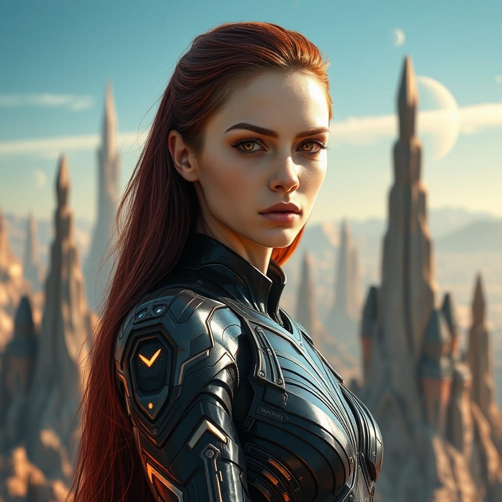 Sci-Fi Woman in Armor with Amber Eyes
