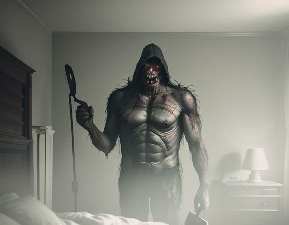 Spatula Monster Creeps into Bedroom: Horror Movie Still