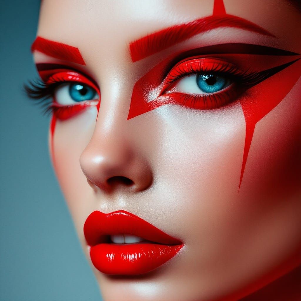 High-Fashion Beauty Portrait in Bold Red Makeup