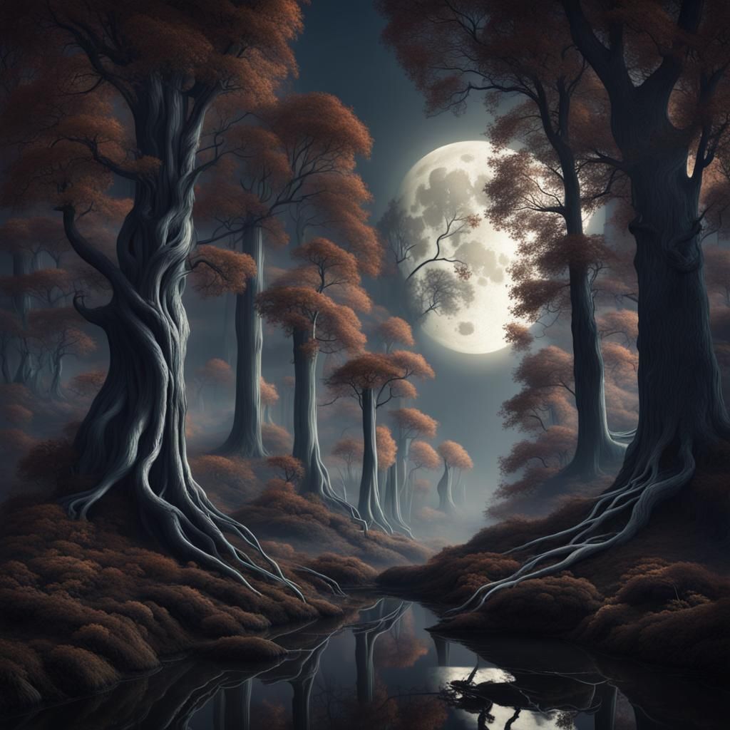 Eerie Forest Optical Illusion in Digital Matte Painting