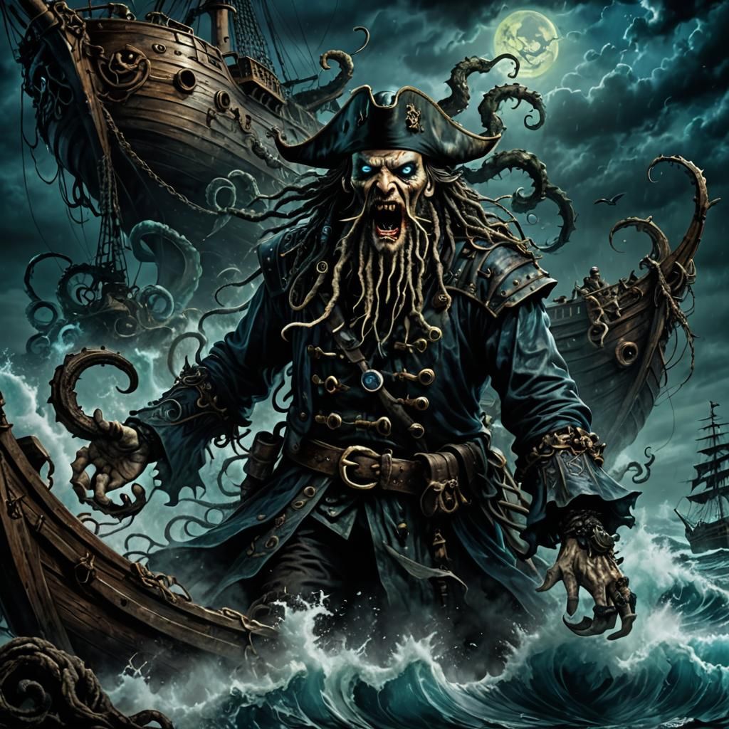 Pirate Portrait with Kraken in Dark Fantasy Style