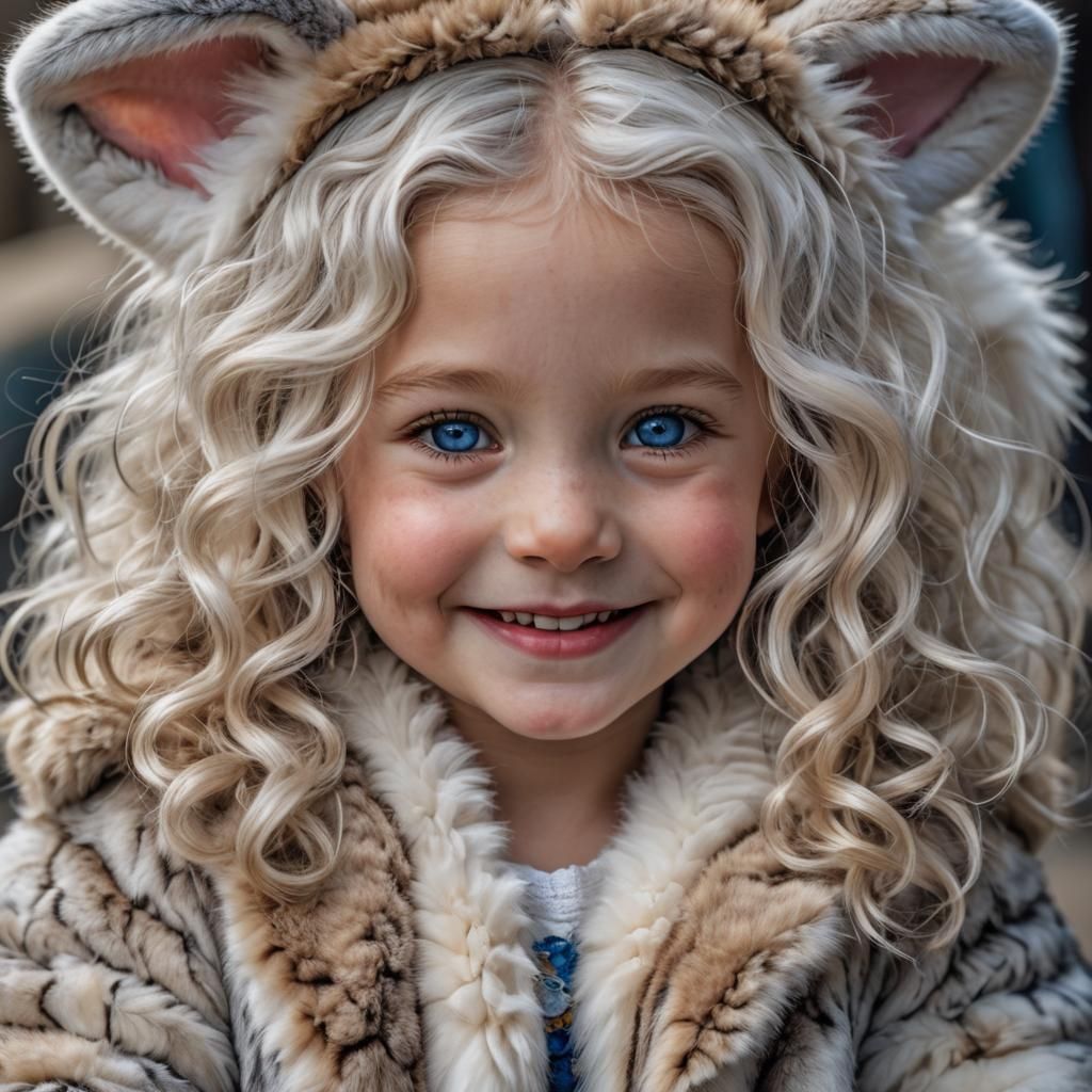 Hyperrealistic Girl with Rabbit Ears in Fur Coat
