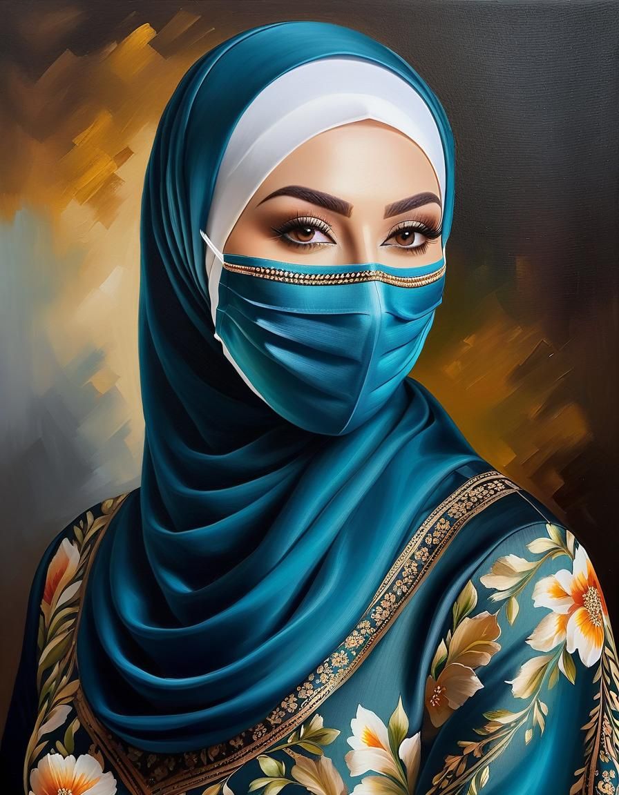 Portrait of a Smiling Woman in Hijab, Oil Painting