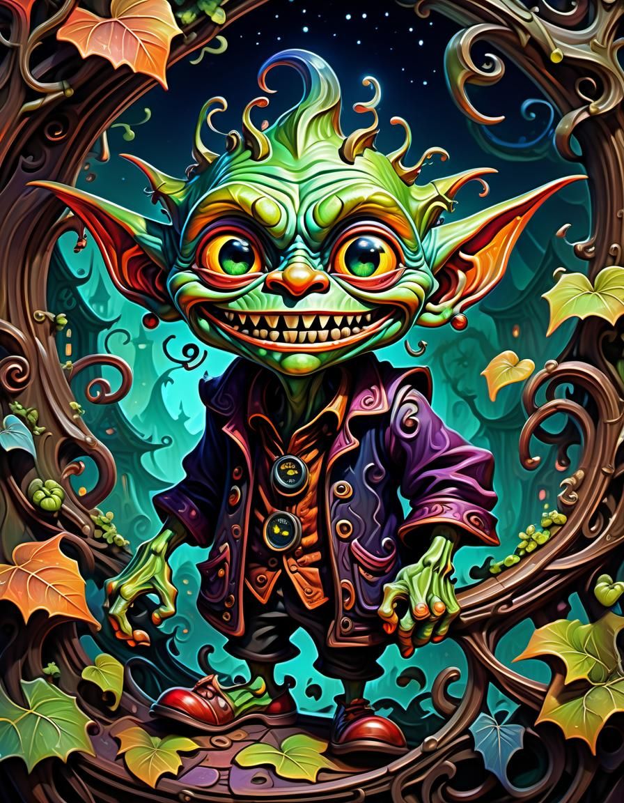 Vibrant Goblin in Dreamlike Theme Park, Digital Painting
