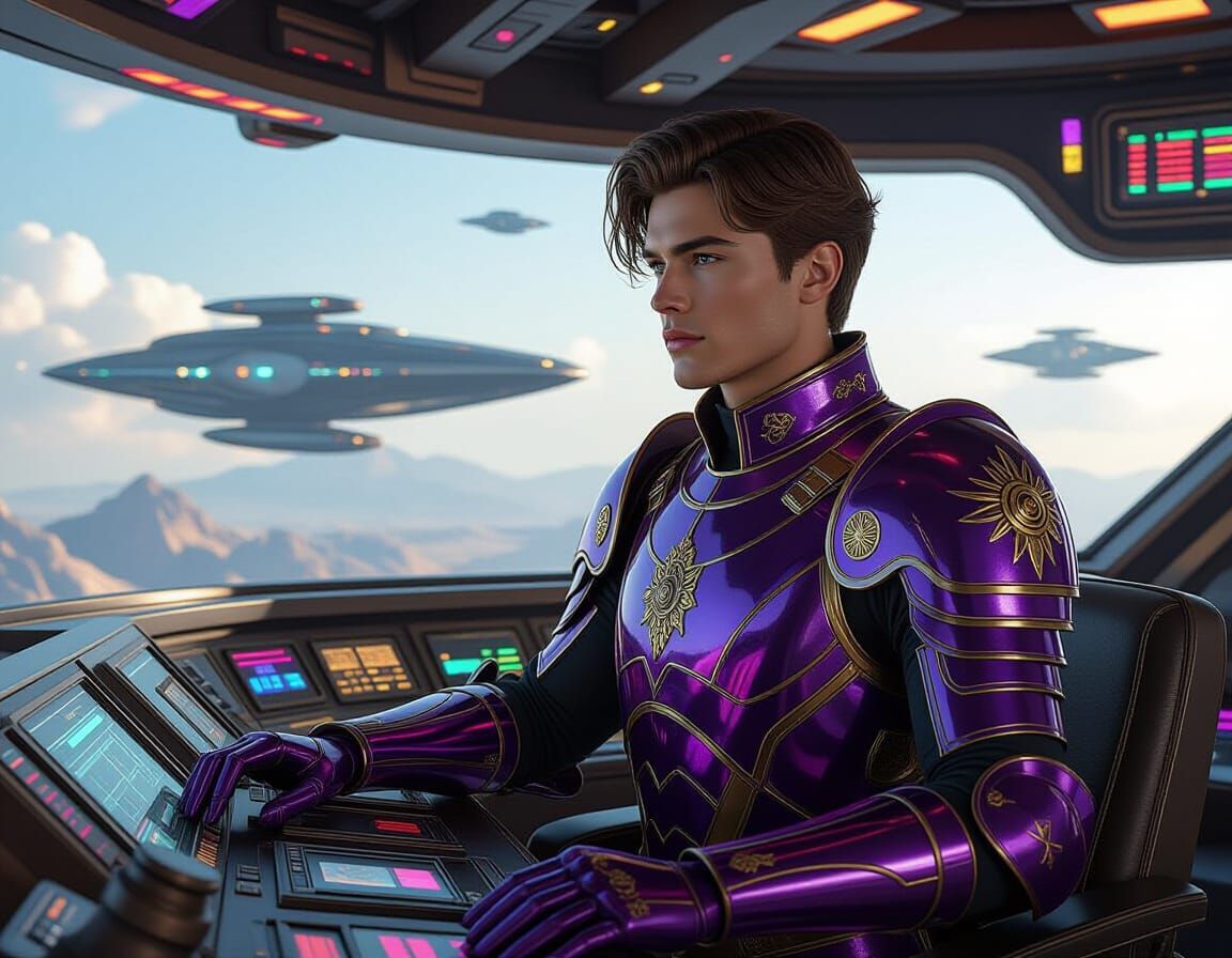 Steampunk Prince Surveys Spaceship Bridge