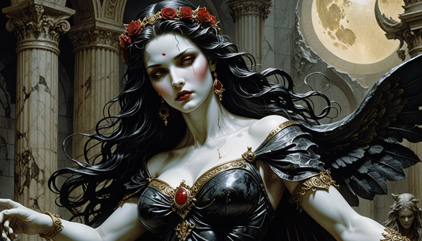 Vampiress Transformed into Raven in Dark Surrealist Art