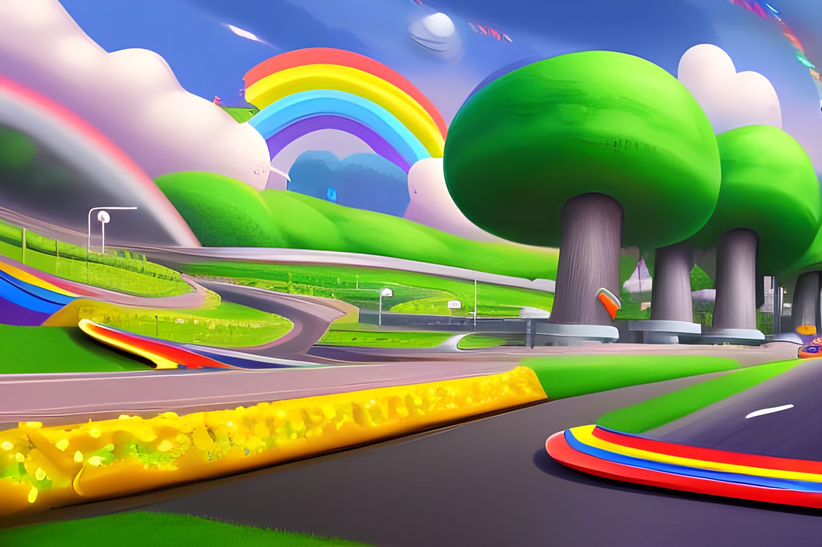 Mario Kart Rainbow Road at Night: Fantasy Concept