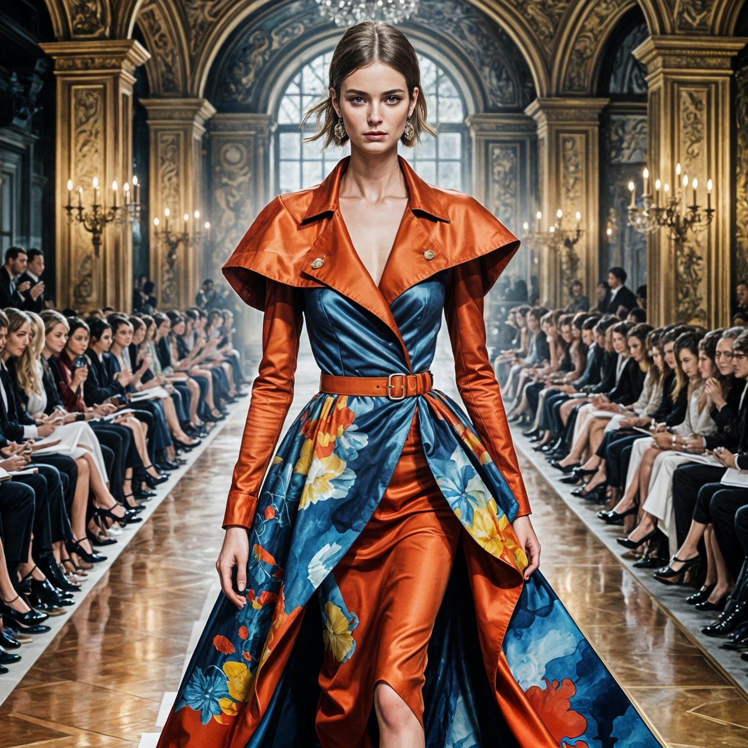 Elegant Woman Struts Down Paris Runway in a Vibrant, Modern ...