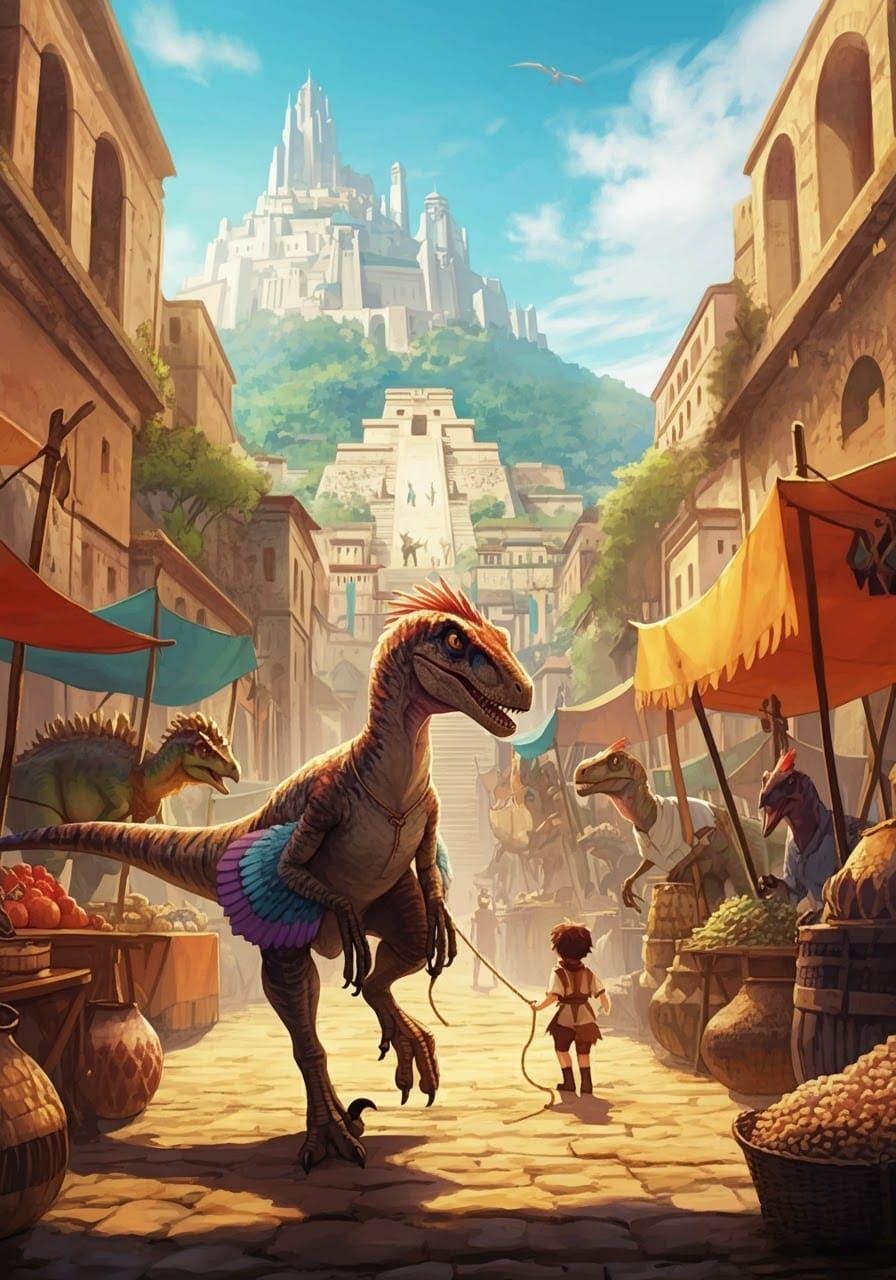 Dinosaur Market: Aztec Architecture in Digital Art