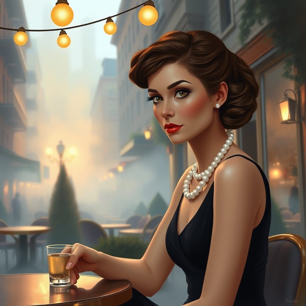 Elegant Audrey Hepburn-Inspired Woman in Whimsical NYC Stree...