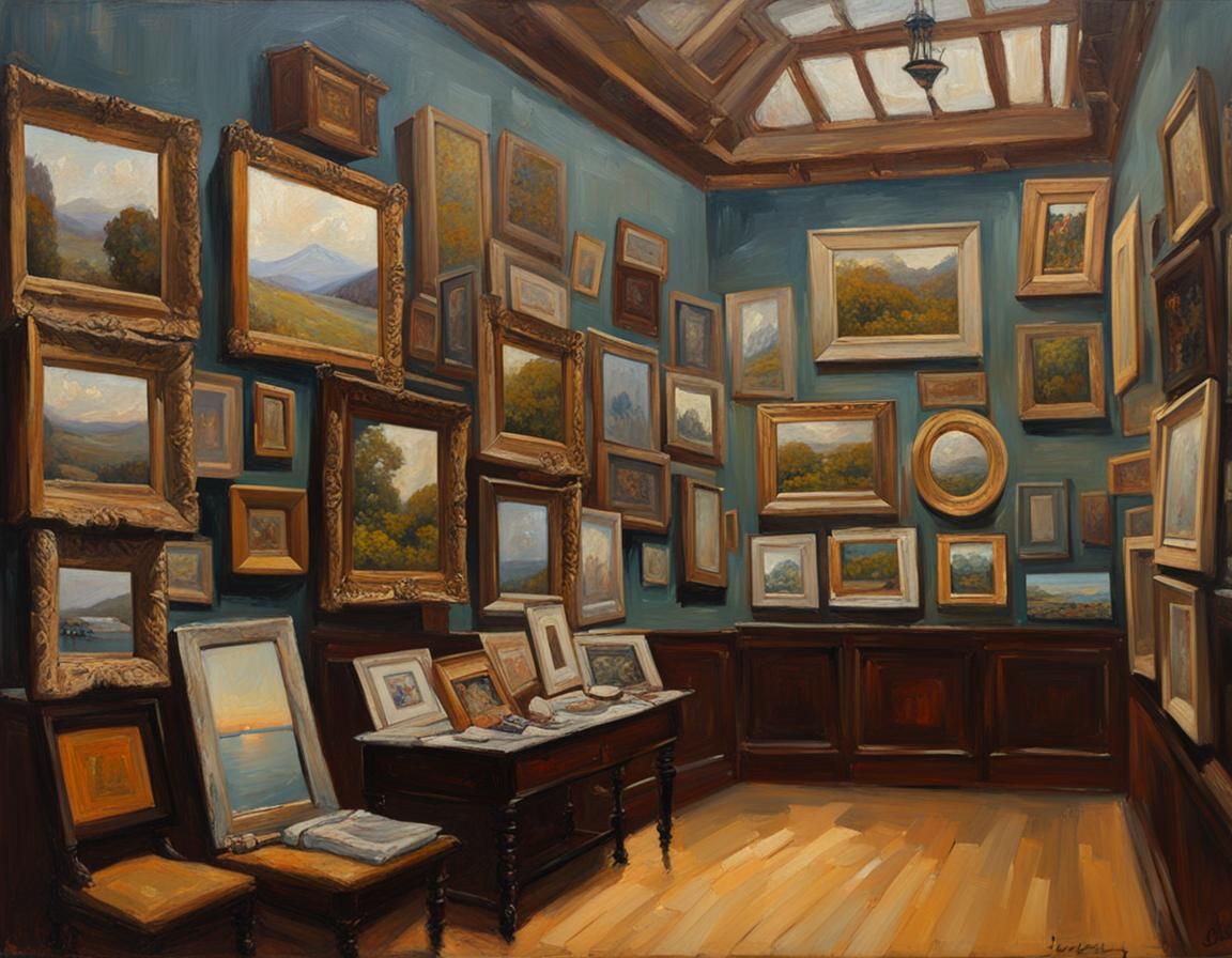 Painter's Gallery Wall in Oil Painting Style