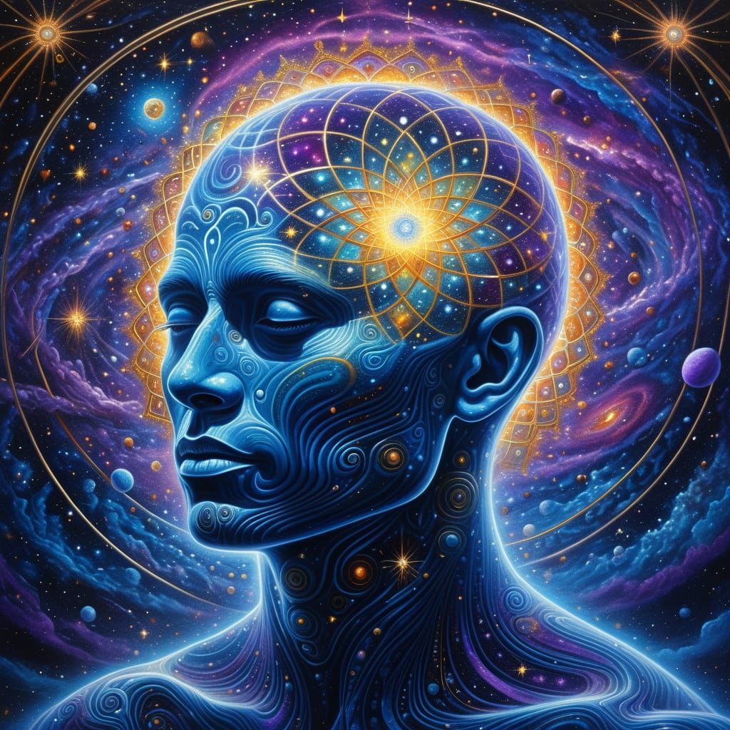 Cosmic Being Awakens to Universal Awareness in Nebula