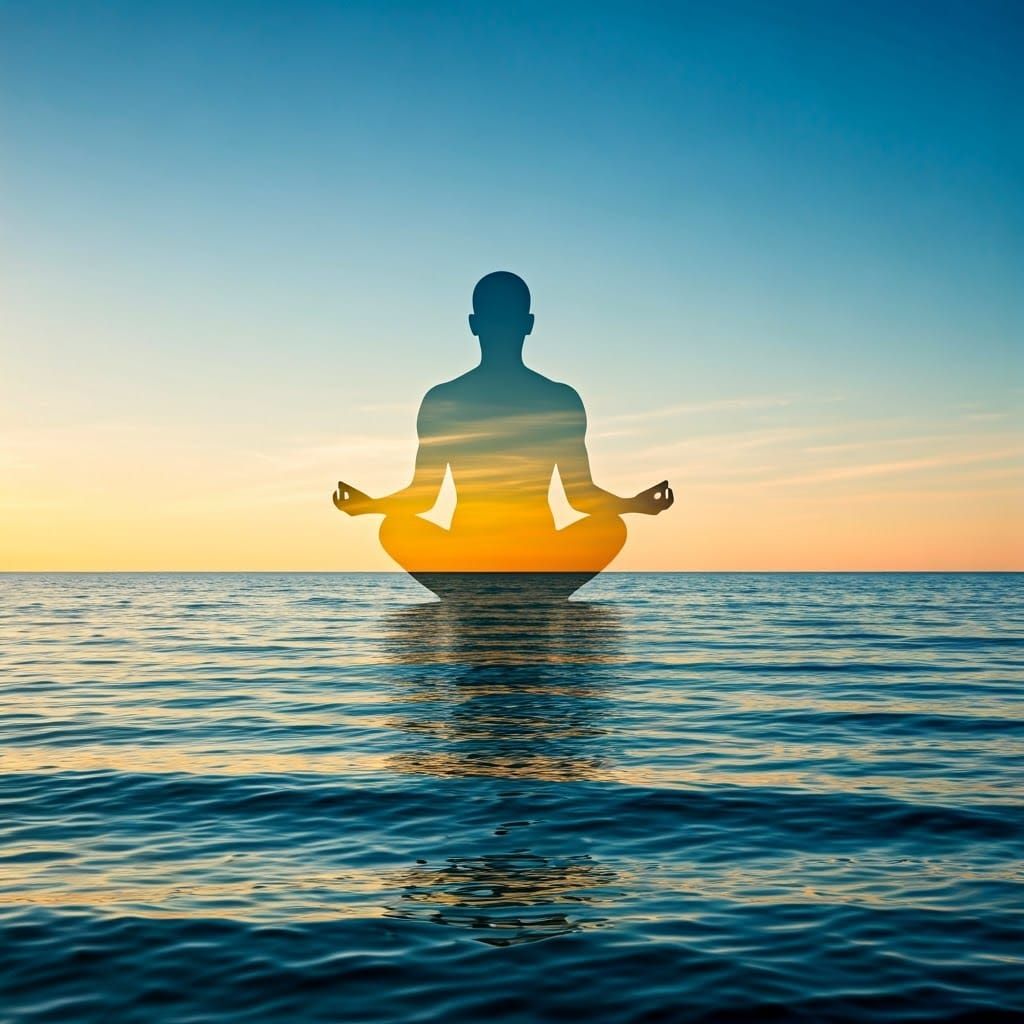 Meditating Silhouette on Calm Ocean Scene