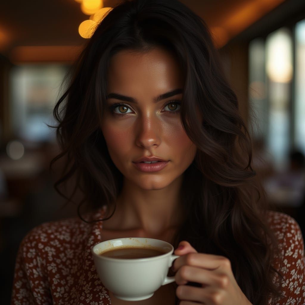 Photorealistic Portrait of Woman with Curly Hair