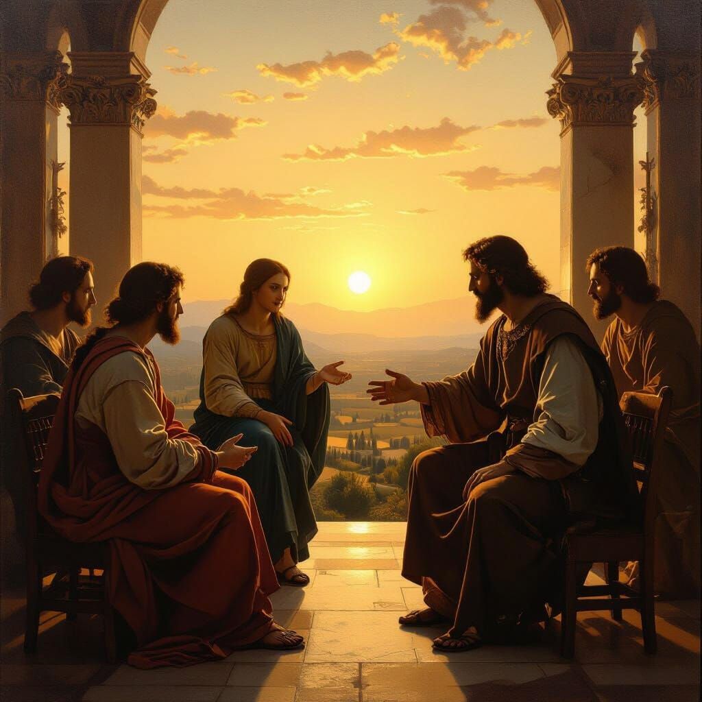 Renaissance Acceptance Scene in Golden Hour Light