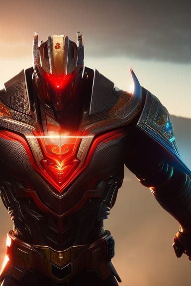 Muscular Hero Confronts Monster, Hyperrealistic Digital Art