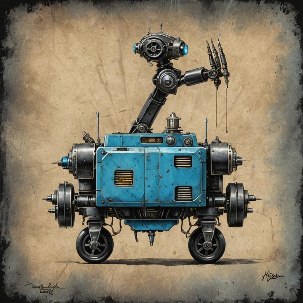 Retro-Future Robot on Wheels in Art Deco Style