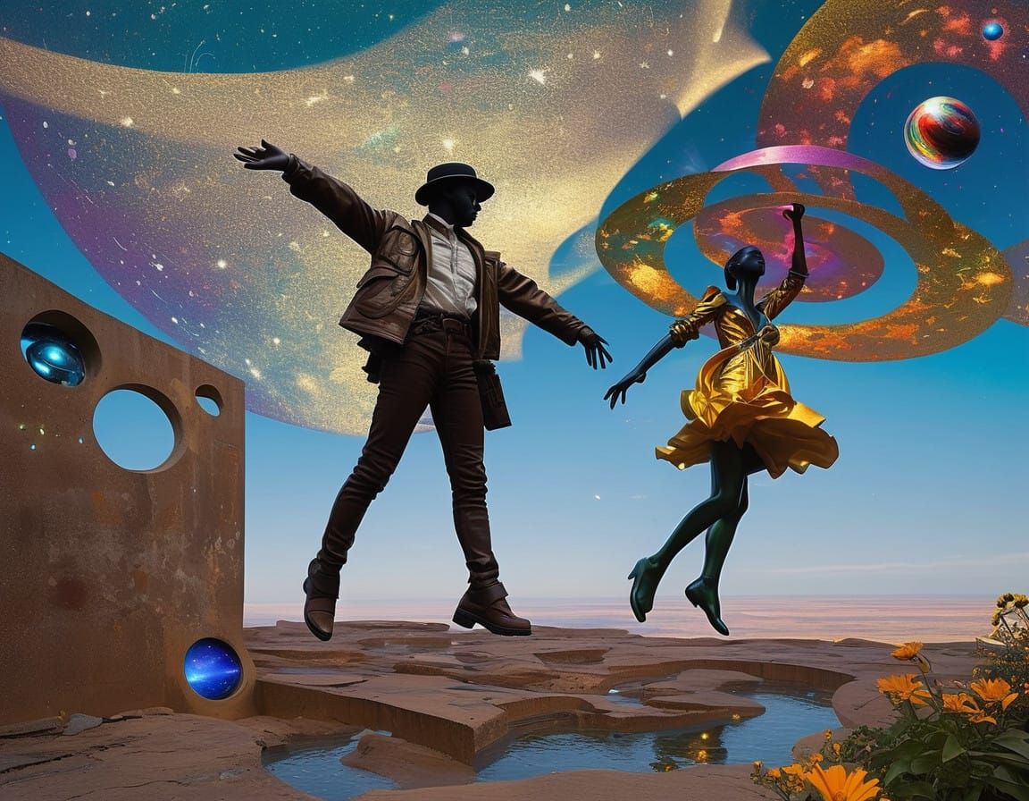 view through large portals of galactic ark fleet beautiful epic cosmic galaxies milky way with solarpunk cyberpunk stars...